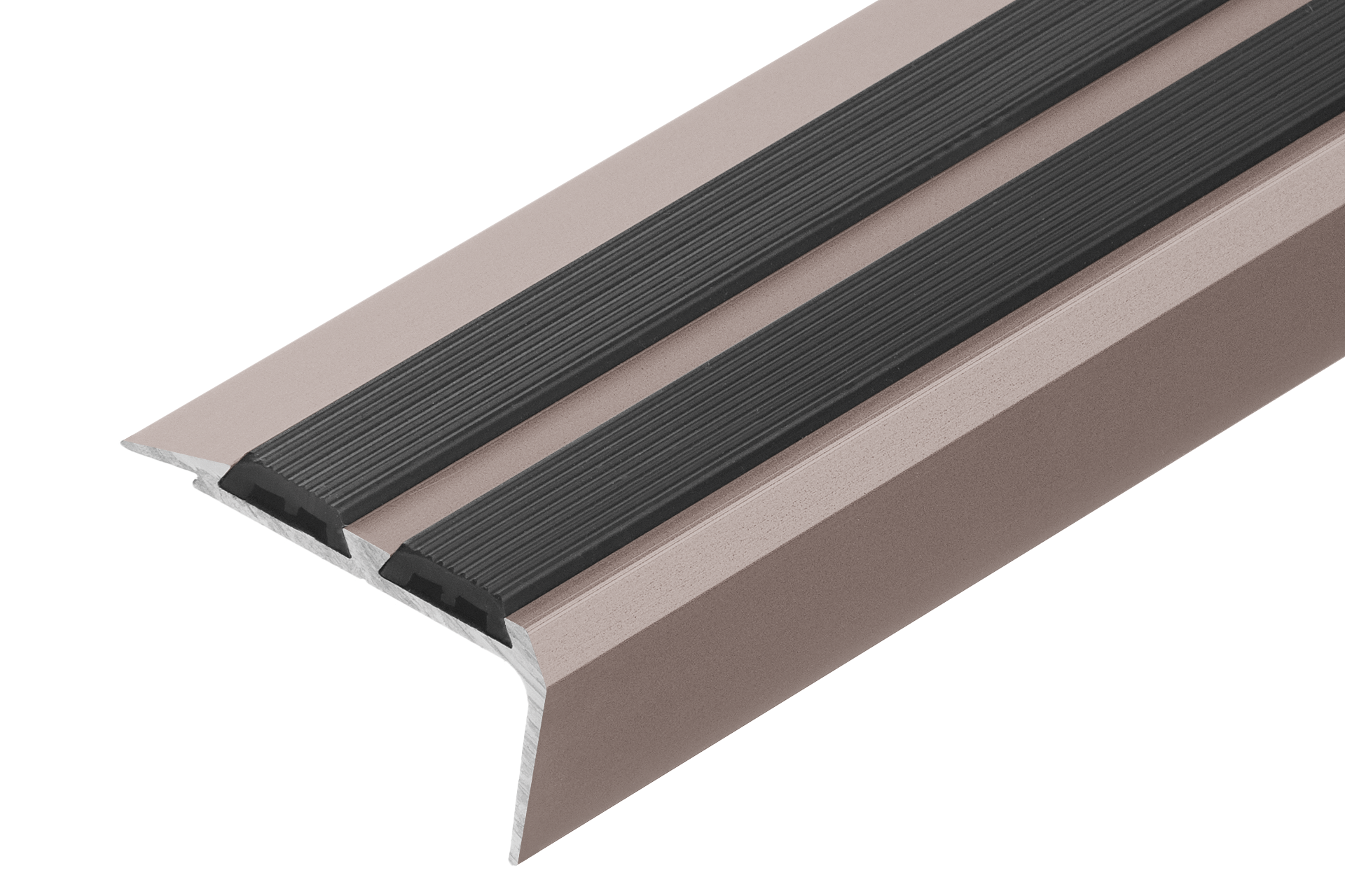Profil schodowy aluminiowy szeroki 35x19,5mm z gumą Cezar Szampan Mat 2,70m