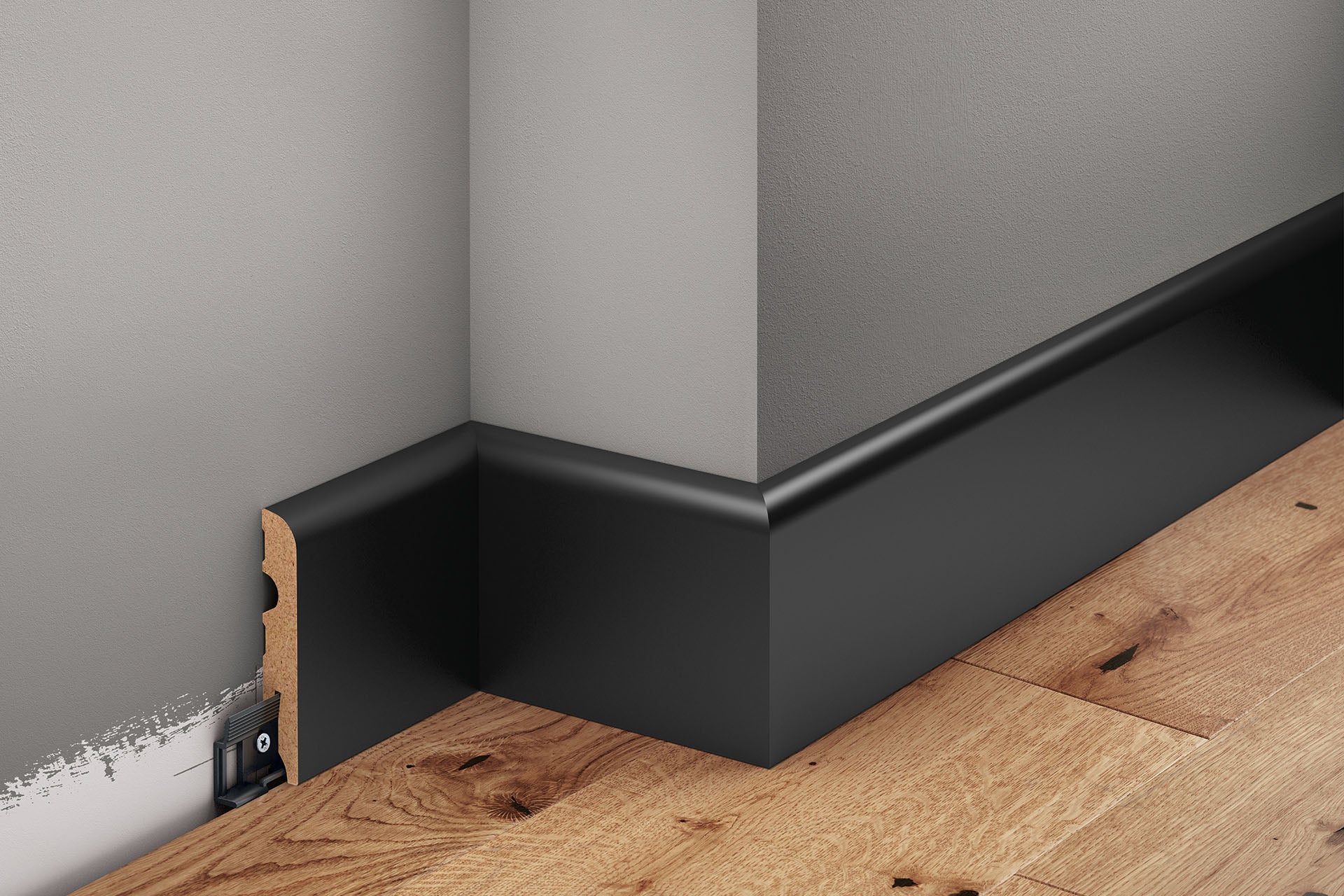 Listwa przypodłogowa zaokrąglona MDF 80x13mm Cezar Czarny RAL9005 lakier półmat 2,20m