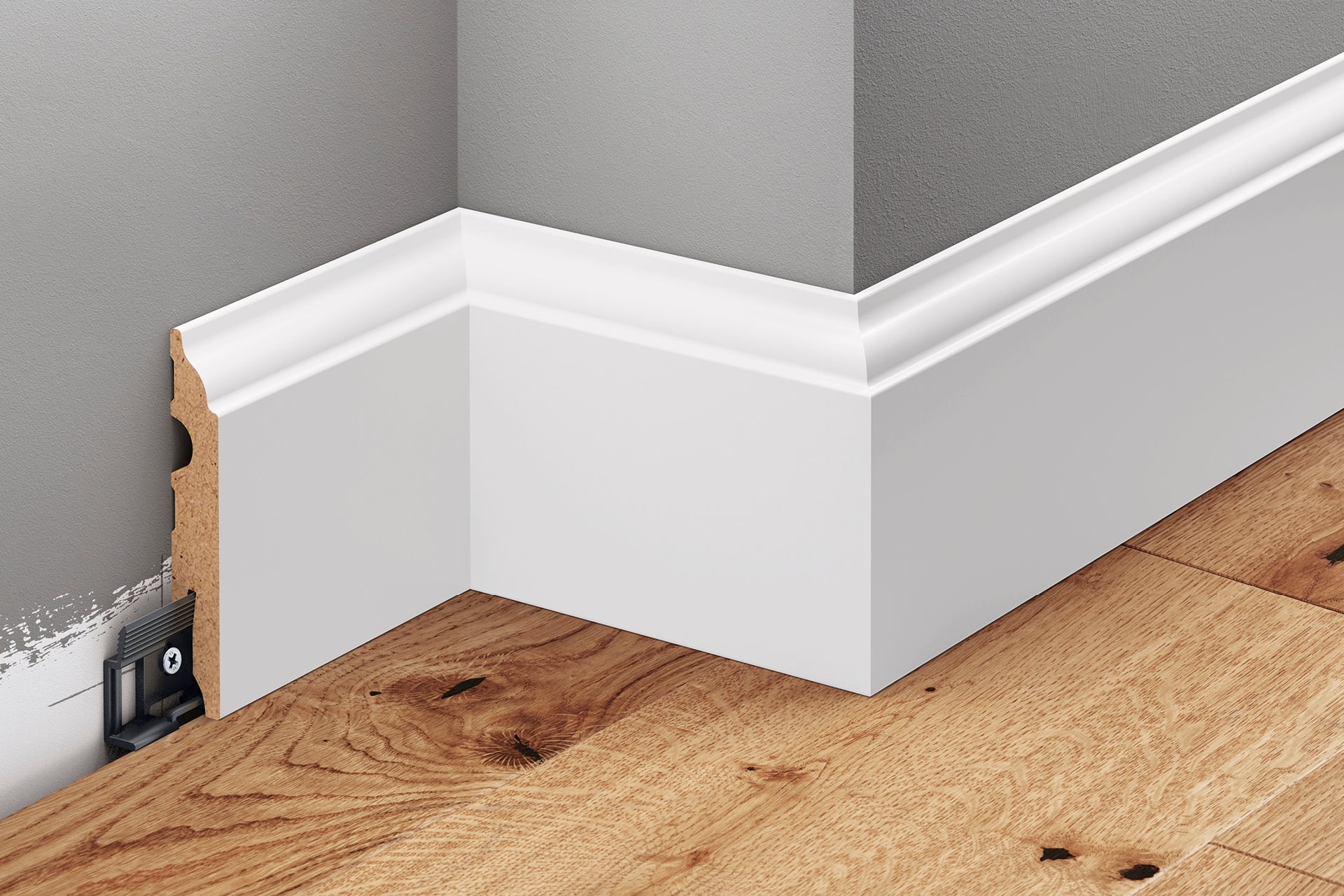 Listwa przypodłogowa dekoracyjna MDF 82x13mm Cezar Biały RAL9003 okleina półmat 2,20m