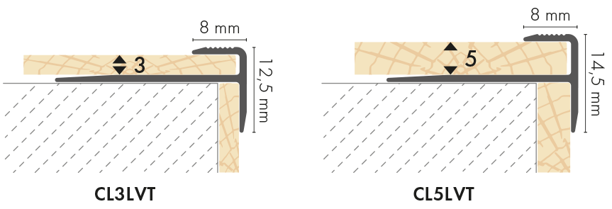 Profil do paneli aluminiowy LVT schodowy CL 5mm 28x14,5x8mm Cezar Srebrny Mat 2,70m