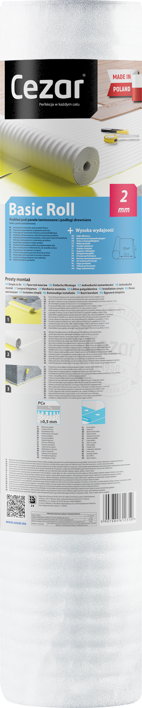 Podkład pod panele rolka 1x25m=25m2 gr. 2,0mm Cezar Biały