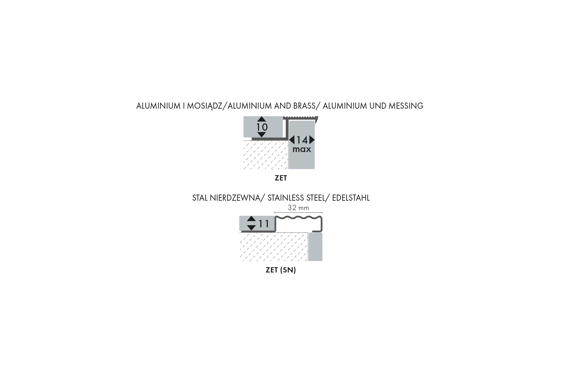Aluminum stair profile ZET Cezar Natural raw 2.50m