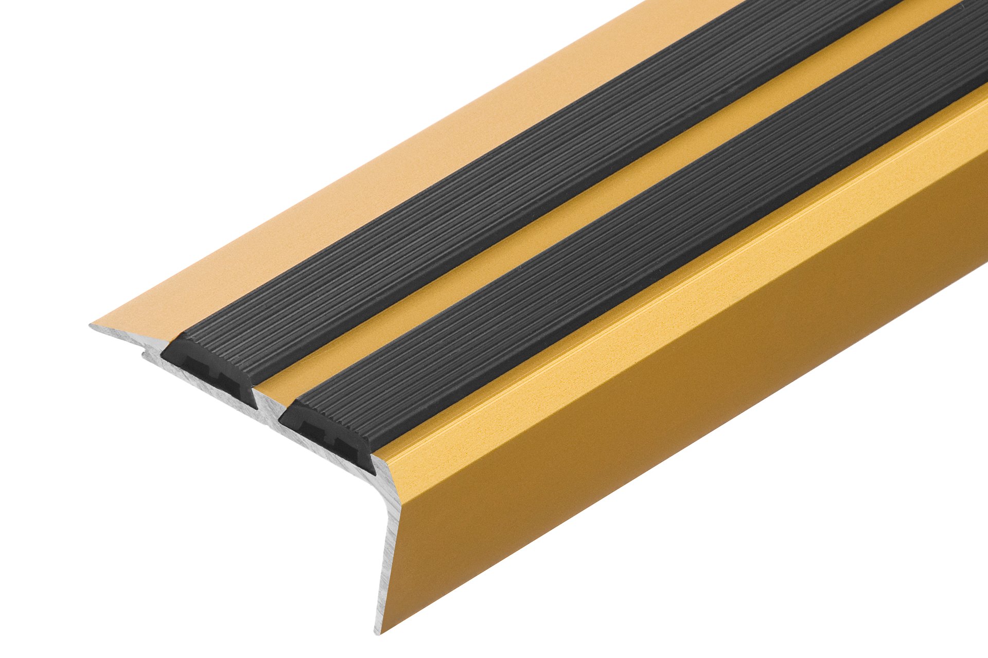 Profil schodowy aluminiowy szeroki 35x19,5mm z gumą Cezar Złoty Mat 2m