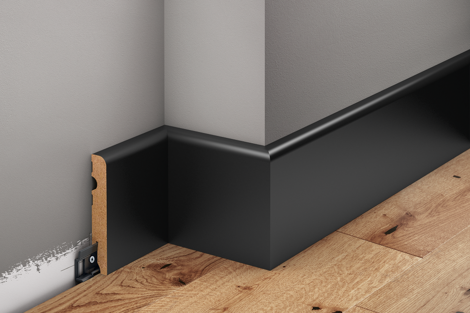 Listwa przypodłogowa MDF zaokrąglona 100x16mm Cezar Czarny RAL9005 lakier półmat 2,20m