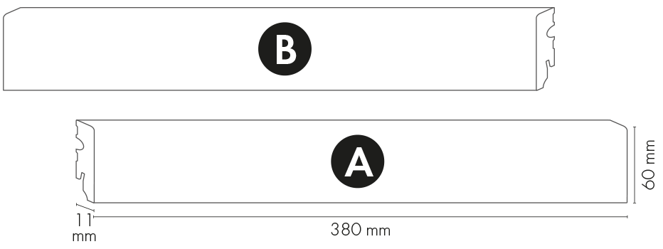 Listwa MDF przyp. LP 60x11mm R3 Narożnik gr. 11mm Cezar Czarny RAL9005 Matowe 0,38m