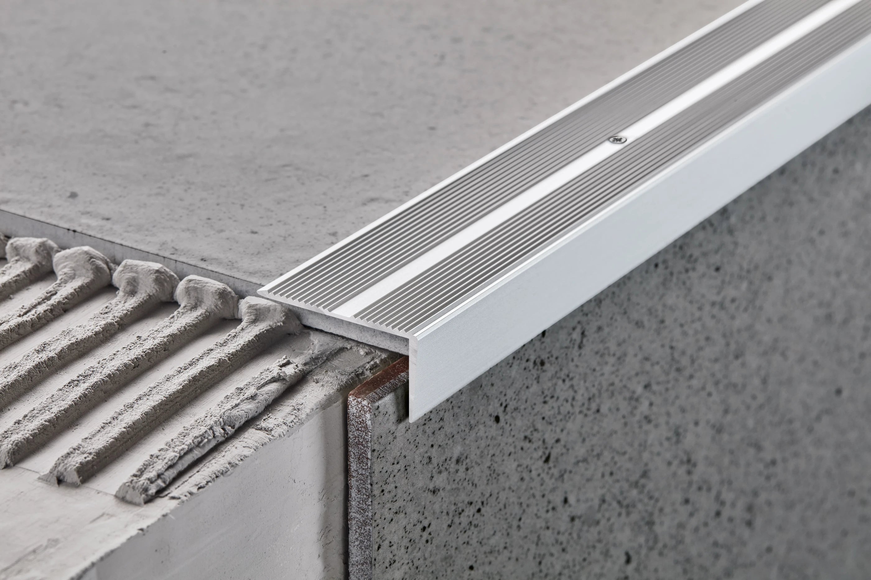 Wide aluminum stair profile with groove 42x22mm Cezar Silver Matt 1m