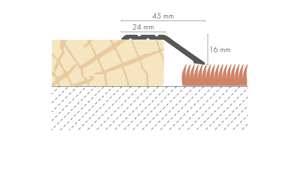 Profil progowy skośny aluminiowy 46x16mm Cezar Srebrny Mat 1m