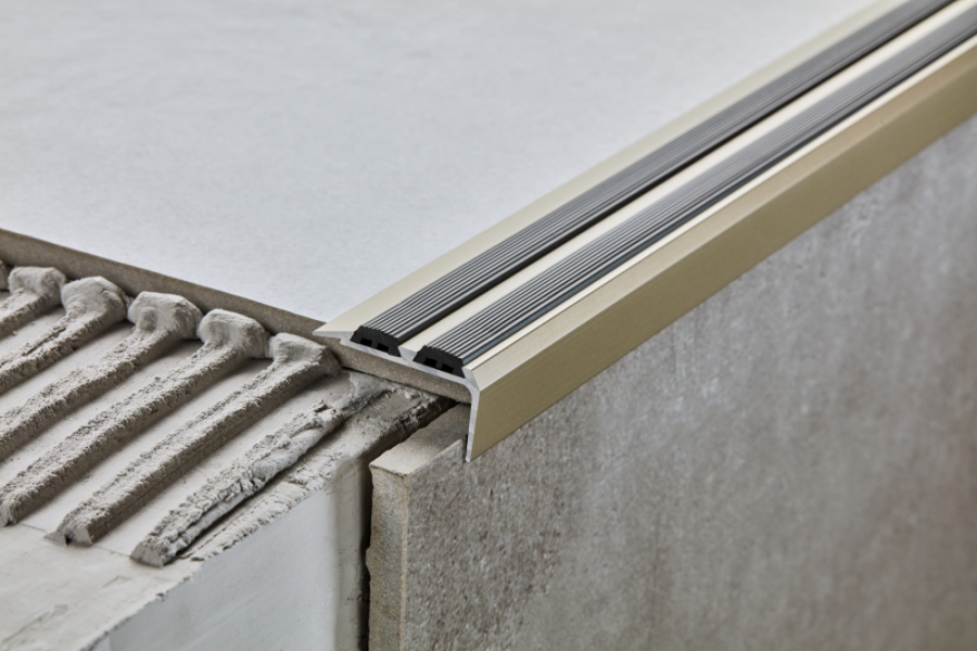 Wide aluminum stair profile 35x19.5mm with narrow cover Cezar Silver Matt 1m