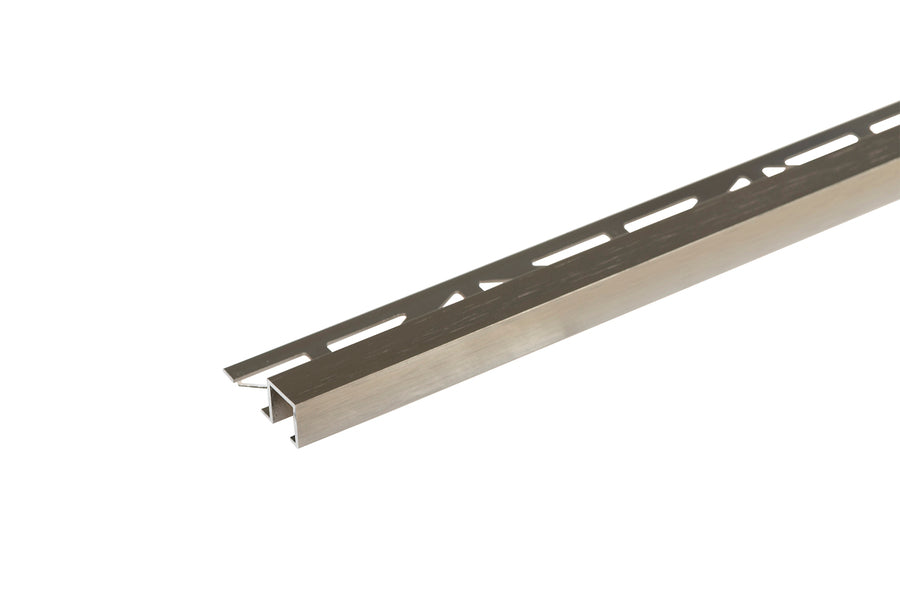 Square edge profile for tiles, aluminum, anode, brushed, polished, 9x10mm, 2.5m, Champagne