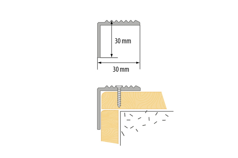 Grooved aluminum anode stair profile 30x30mm 1m Brown