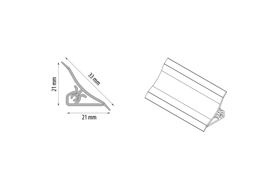 End caps for countertop strip, wide concave BL33, 1 set = 2 pcs, 1B thick
