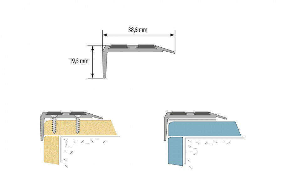 AL wide stair profile 35x19.5mm with rubber L=2.70m Champagne