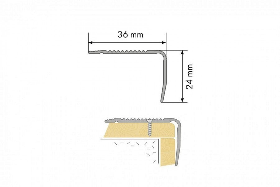 AL grooved stair profile 36x24mm L=2.30m Silver