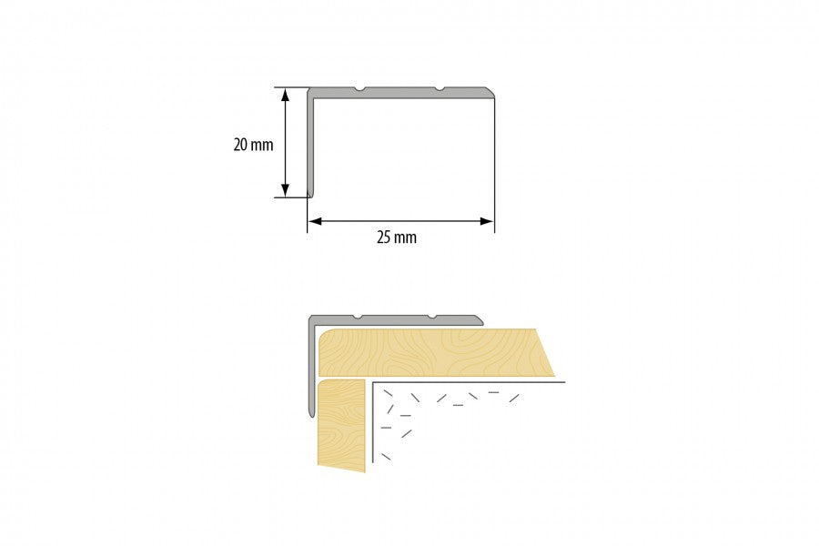 Corner stair profile glued aluminum laminate 25x20mm 1.35m White Oak