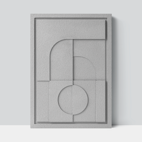 Wall Decor 350x500x18mm GEOMETRIC 5 with Milky Grey mount, colored clay