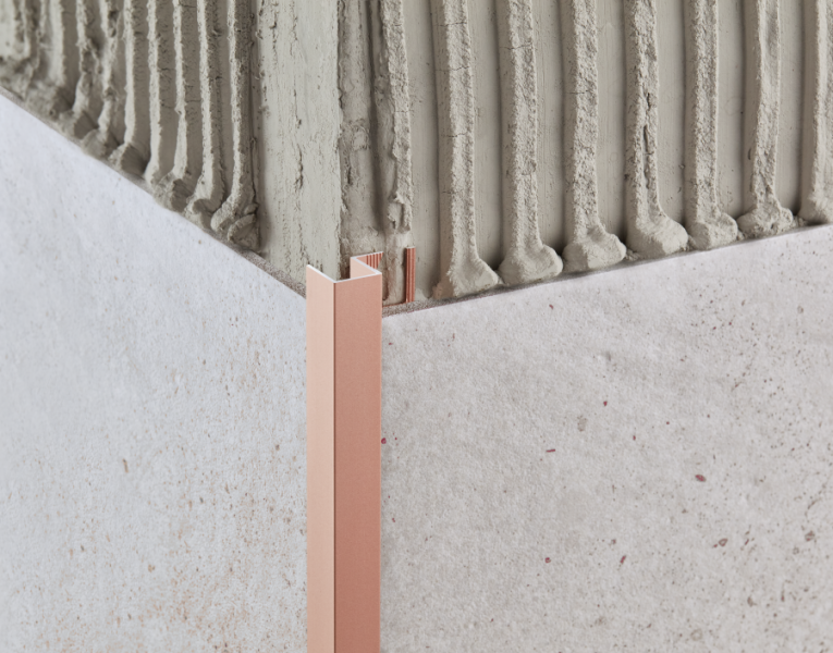 Square edge profile for tiles, aluminum, anode, brushed, polished, 9x10mm, 2.5m, Champagne