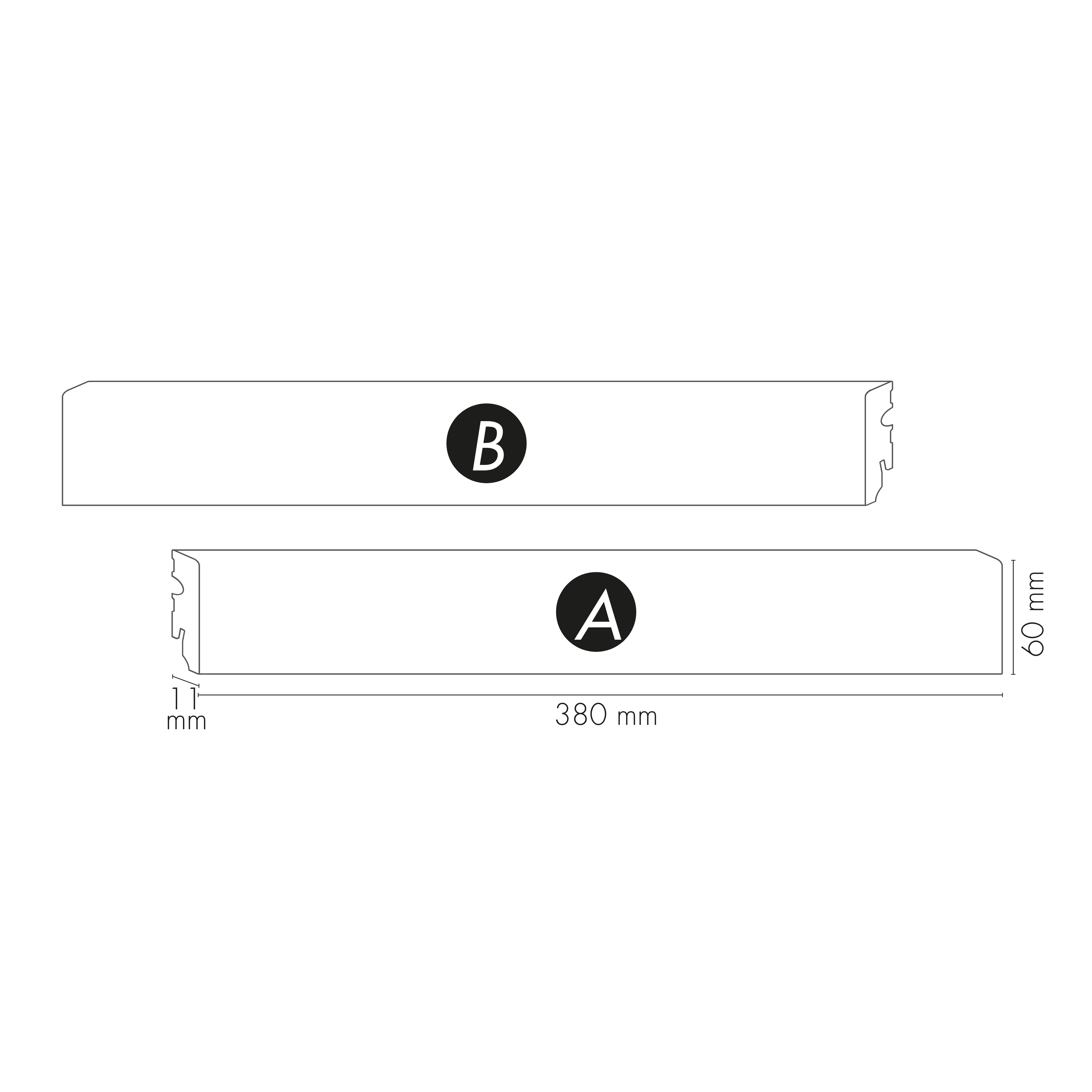 MDF strip 60x11mm R3 Corner 1 set = 24 pcs L = 0.38 m White RAL9003 semi-matt veneer