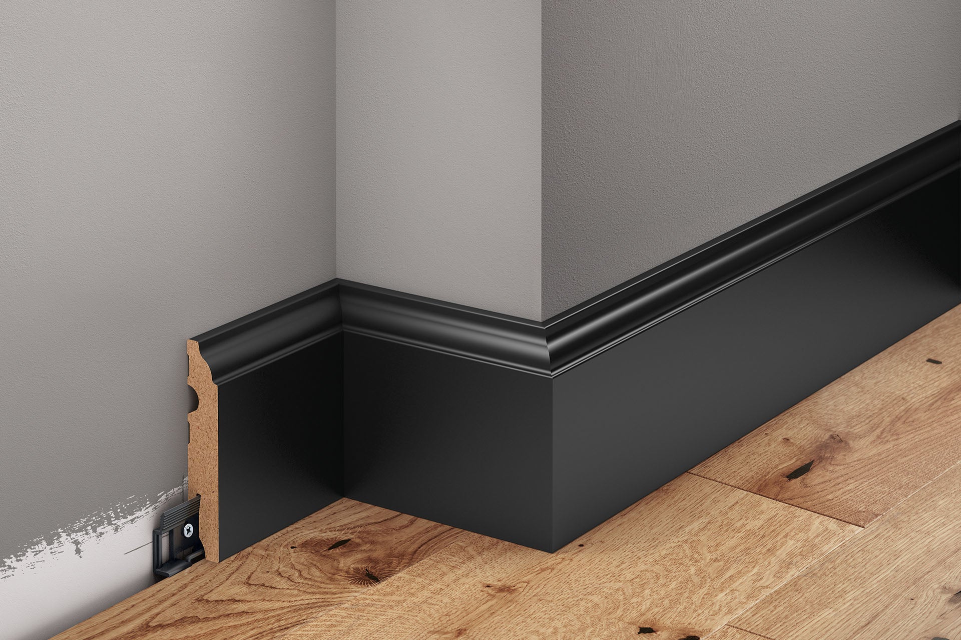 Listwa przypodłogowa dekoracyjna MDF 90x16mm Cezar Czarny RAL9005 lakier półmat 2,20m