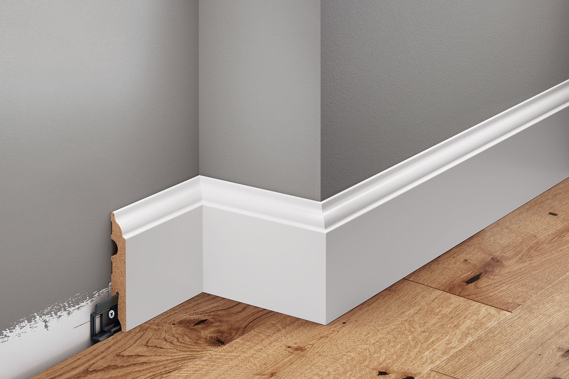 Listwa przypodłogowa dekoracyjna MDF 82x13mm Cezar Biały RAL9003 lakier półmat 2,20m