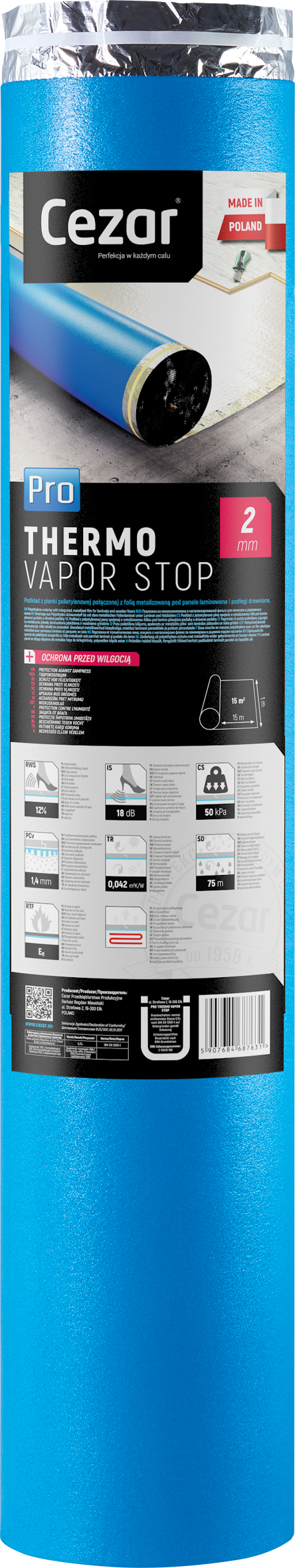 Podkład pod panele rolka 1x15m=15m2 gr. 2,0mm Cezar Niebieski