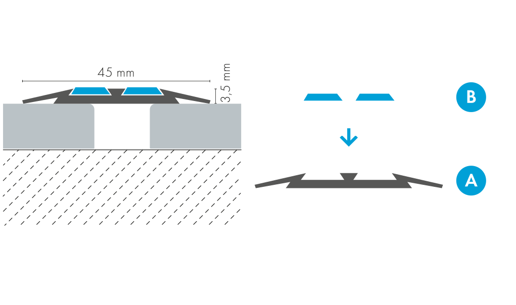 Profil progowy płaski aluminiowy 45mm z gumą Cezar Srebrny Mat 1m