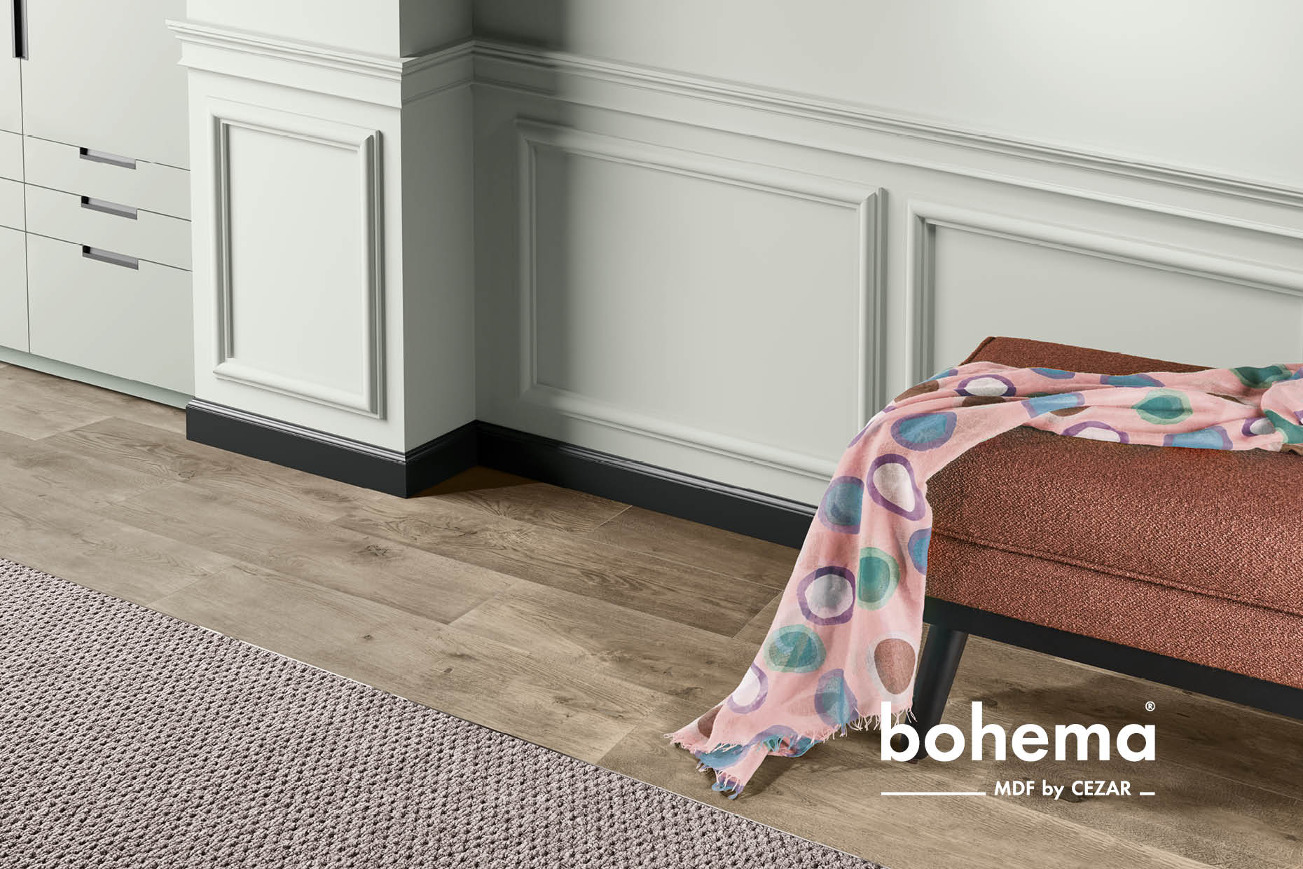 Listwa przypodłogowa MDF zaokrąglona 100x16mm Cezar Czarny RAL9005 lakier półmat 2,20m