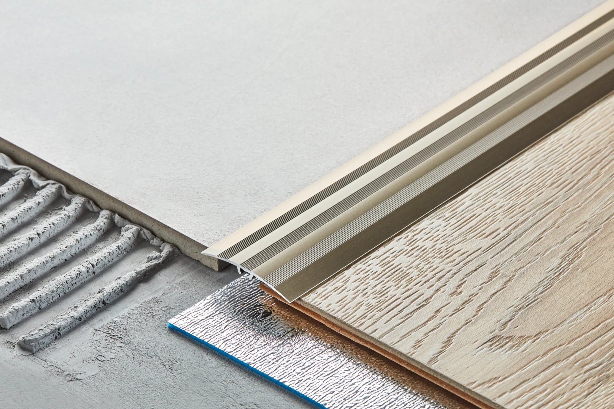 Aluminum threshold profile with groove 47mm 5in1 Cezar Gold Matt 0.93m