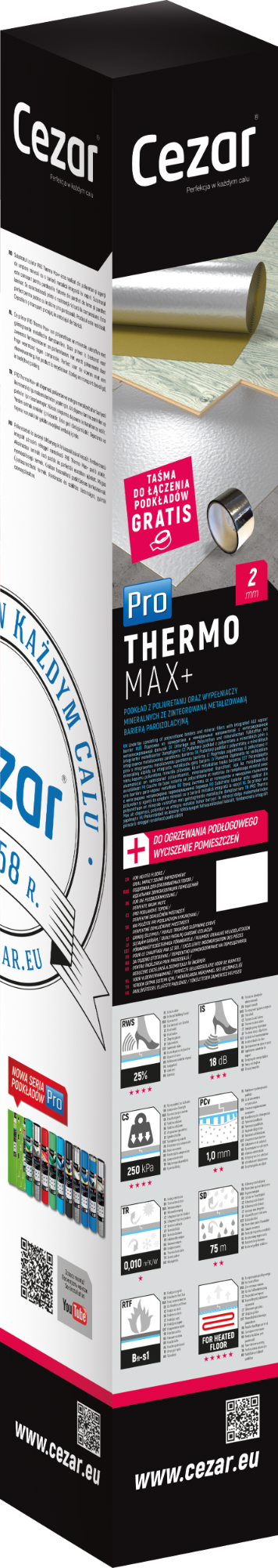 Podkład pod panele rolka 1x7m=7m2 gr. 1,9mm Cezar Srebrny