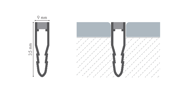PVC tile profile, expansion joint, arrow, 8.5x35mm, L=2.50m, Medium Gray, RAL7046, matt