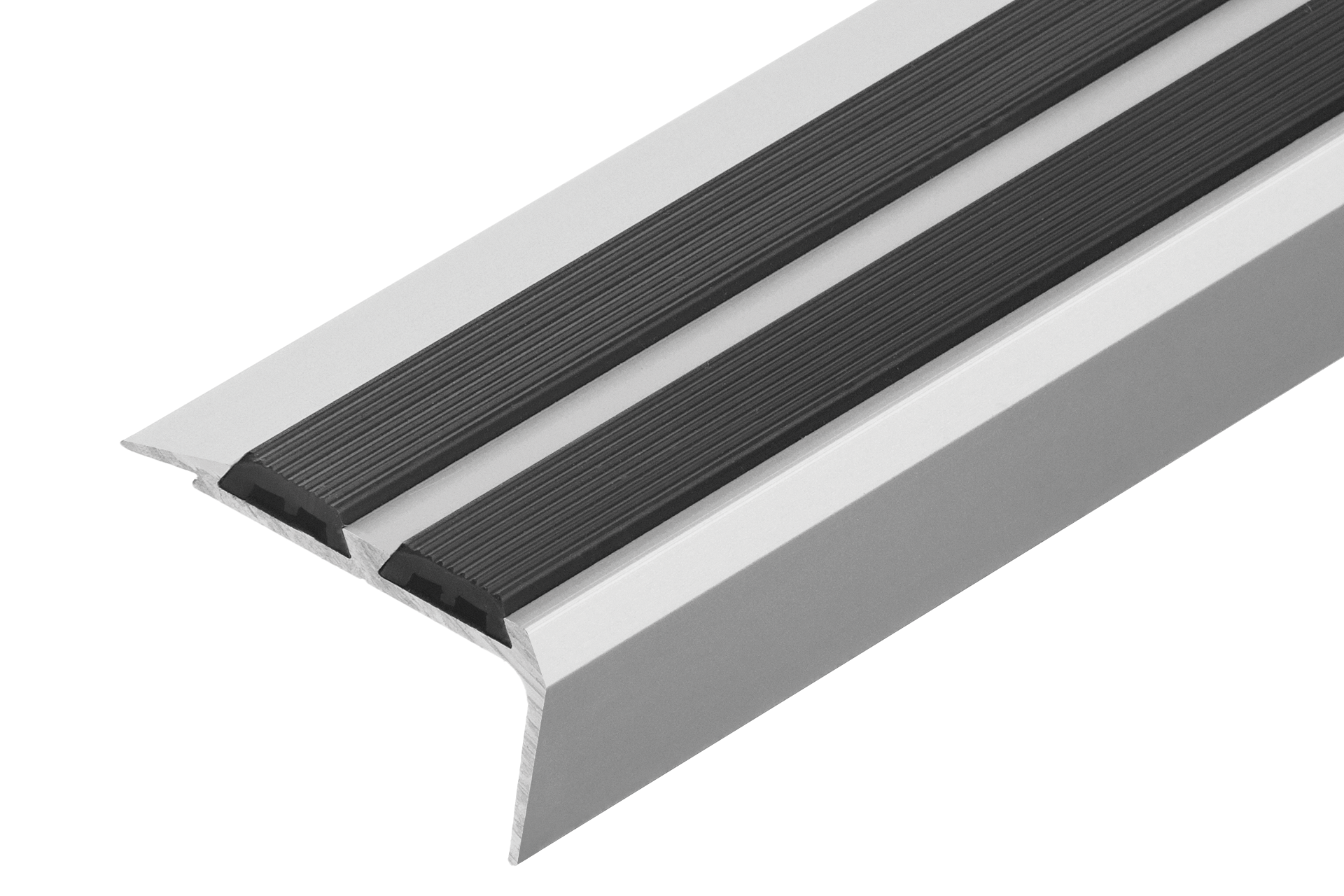 Profil schodowy aluminiowy szeroki 35x19,5mm z gumą Cezar Srebrny Mat 2m