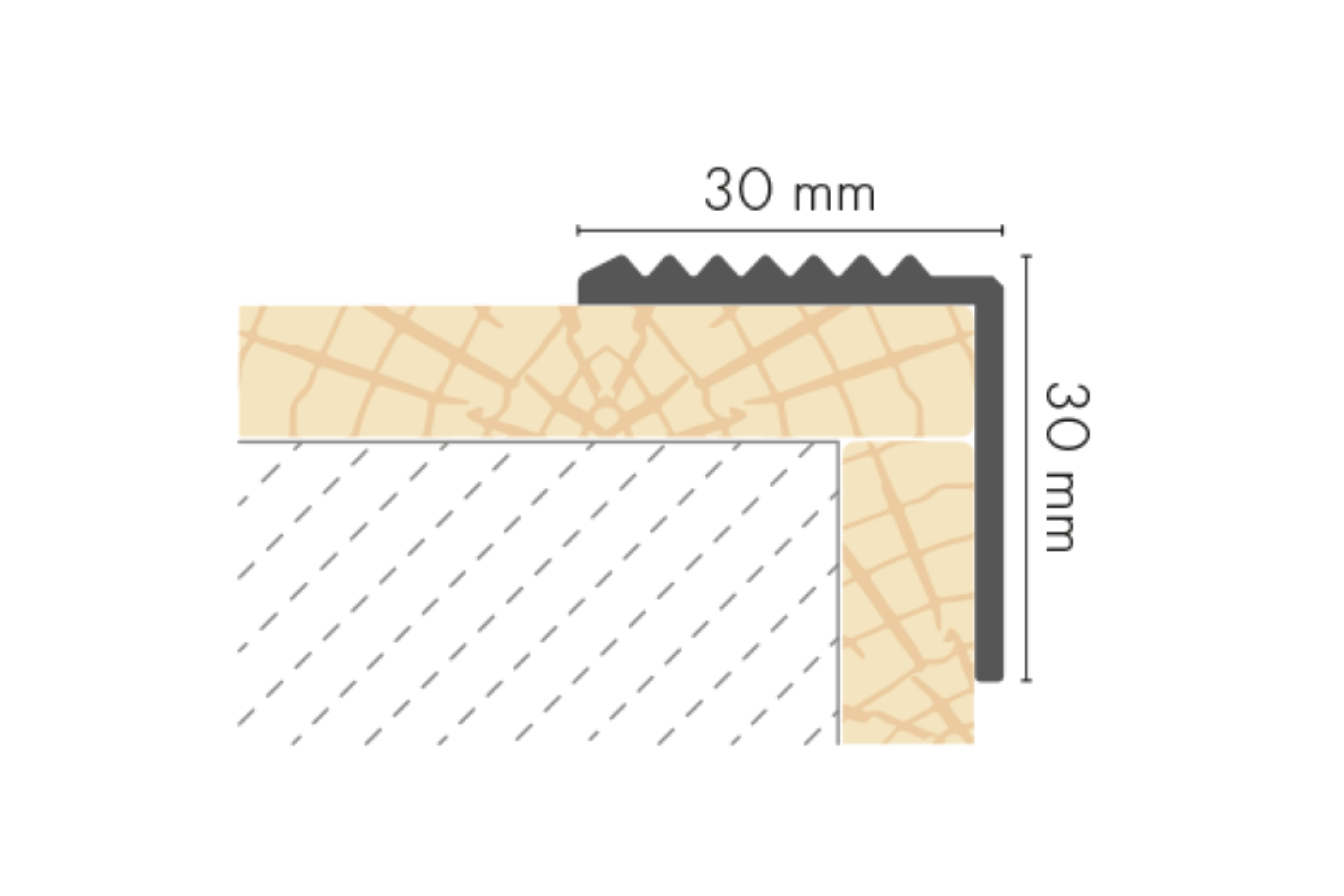 Grooved aluminum stair profile 30x30mm Cezar Gold Matt 2m