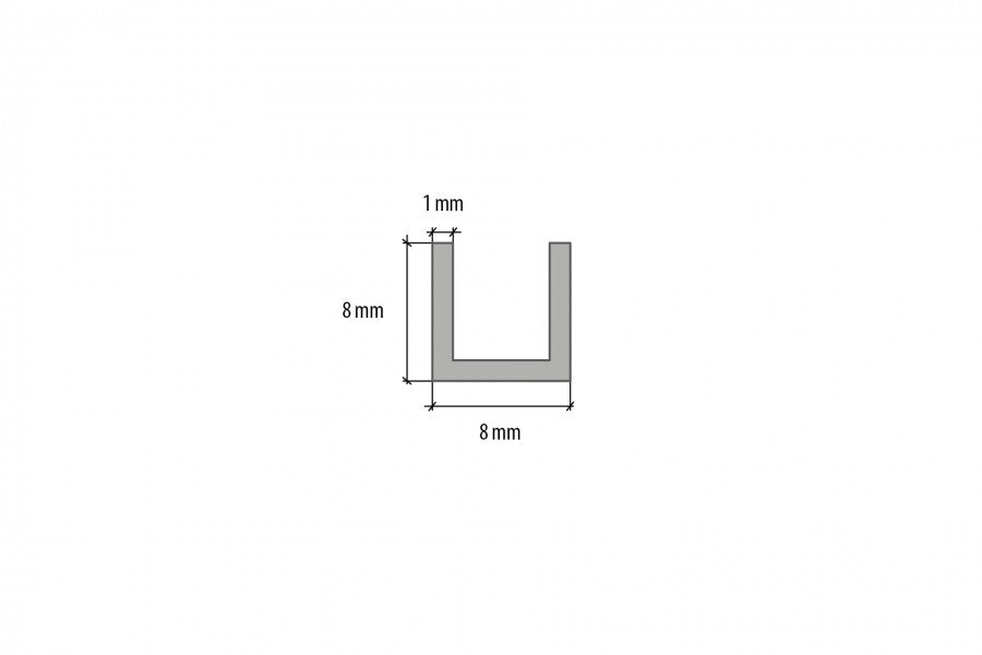 AL U-shaped section 8x8x1mm L= 2.00m Natural