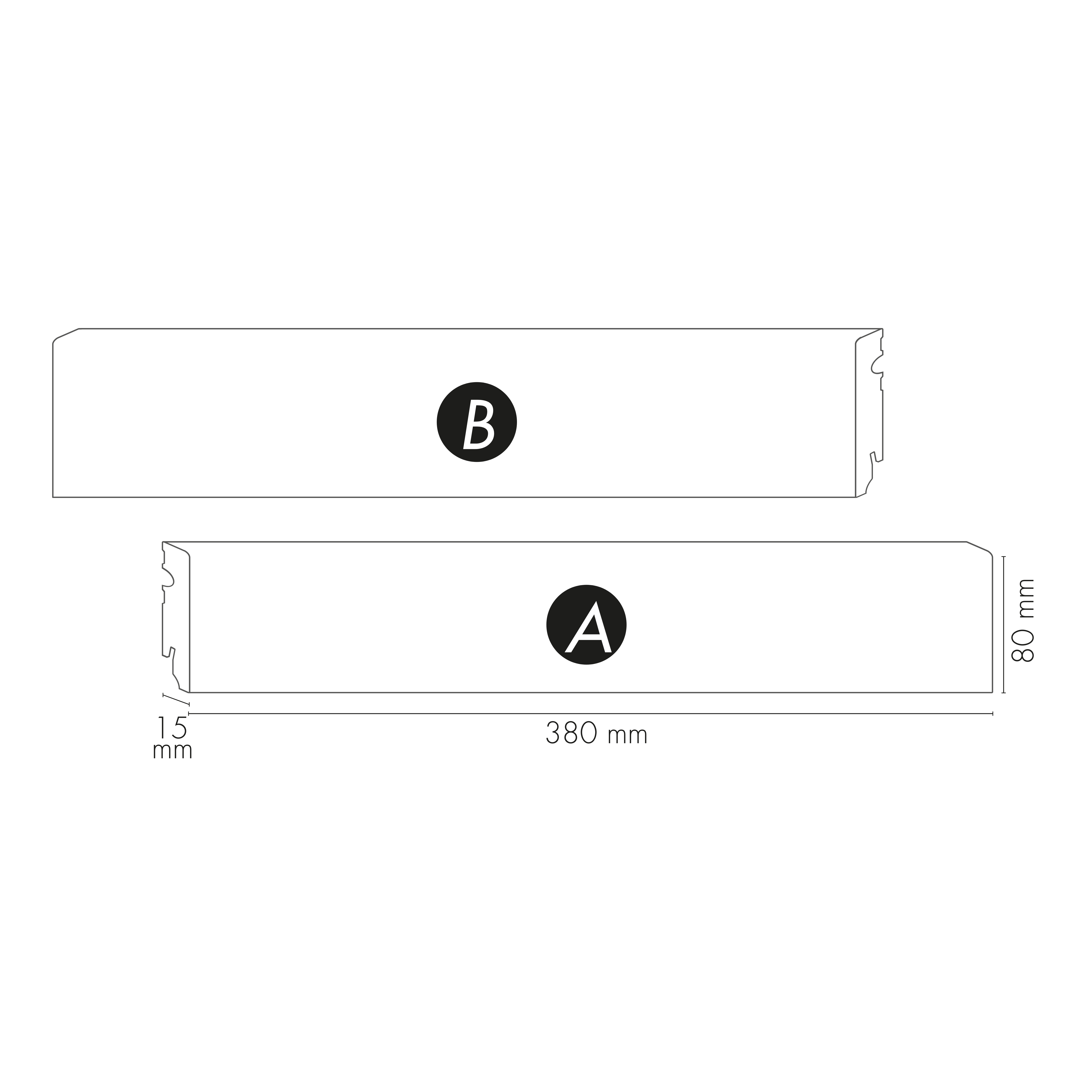 MDF strip 80x14.5mm R3 Corner [1set=18pcs] L=0.38m White RAL9003 semi-matt veneer