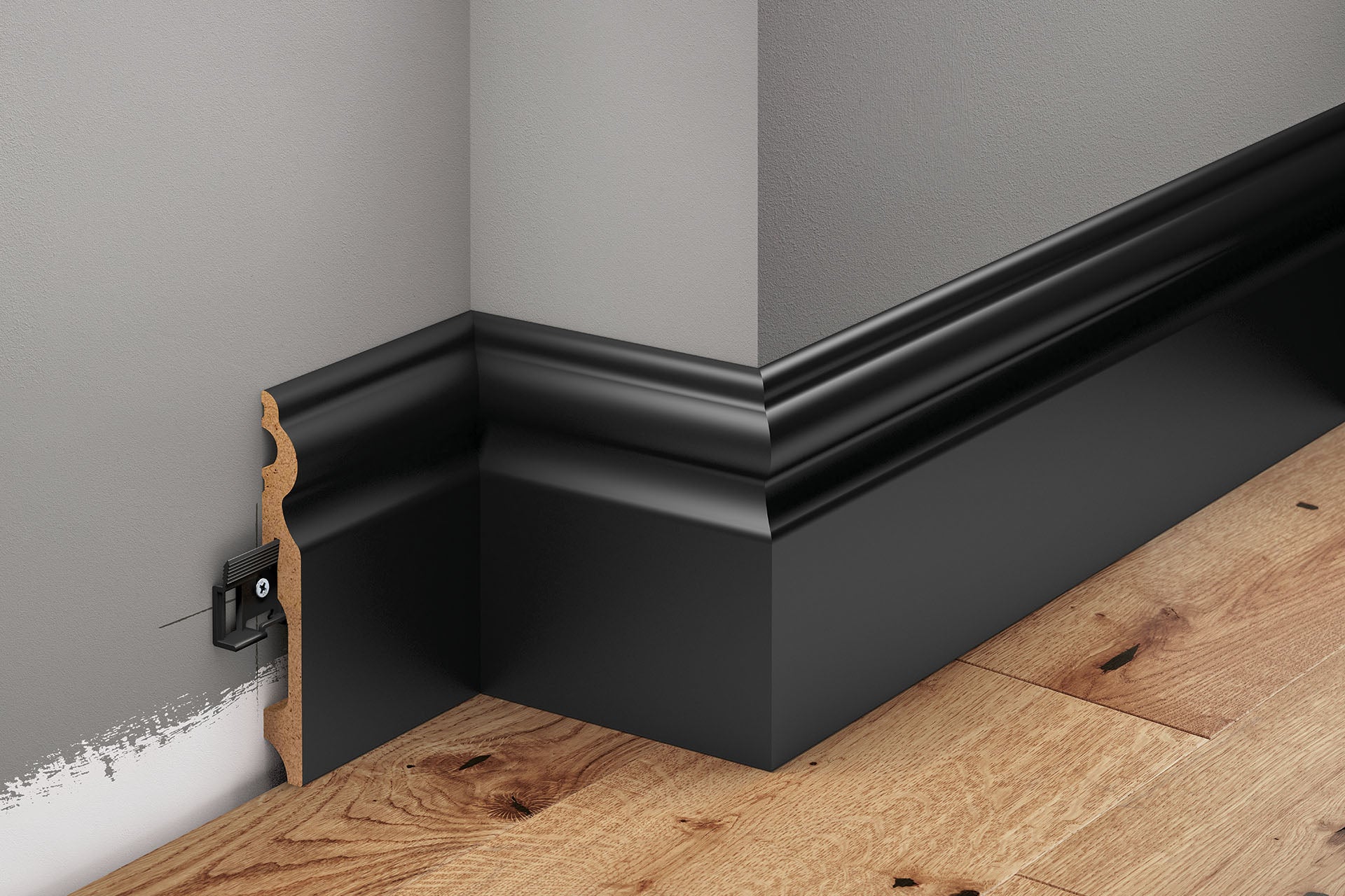 Listwa przypodłogowa MDF dekoracyjna 115x14,5mm Cezar Czarny RAL9005 lakier półmat 2,20m