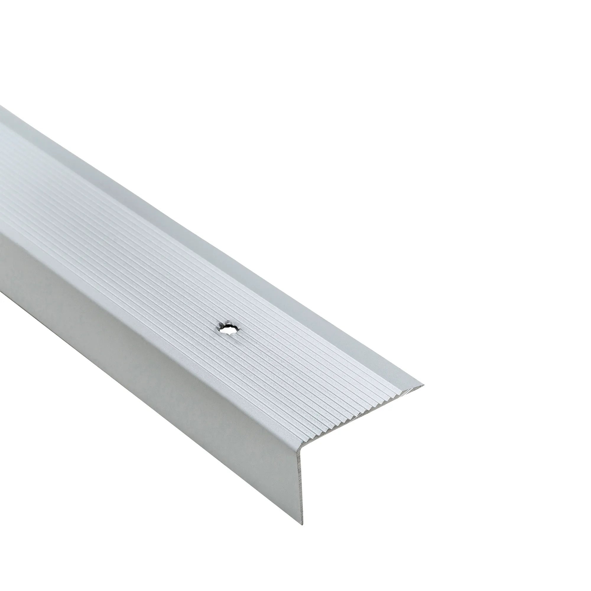 Kątownik aluminiowy schodowy ryflowany 40x25x1,5mm [moc. na wkręty] Cezar Srebrny mat 2m