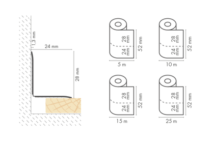 Taśma przypodłogowa PVC 24x28mm Cezar Szary Ciemny RAL7037 Mat 15m