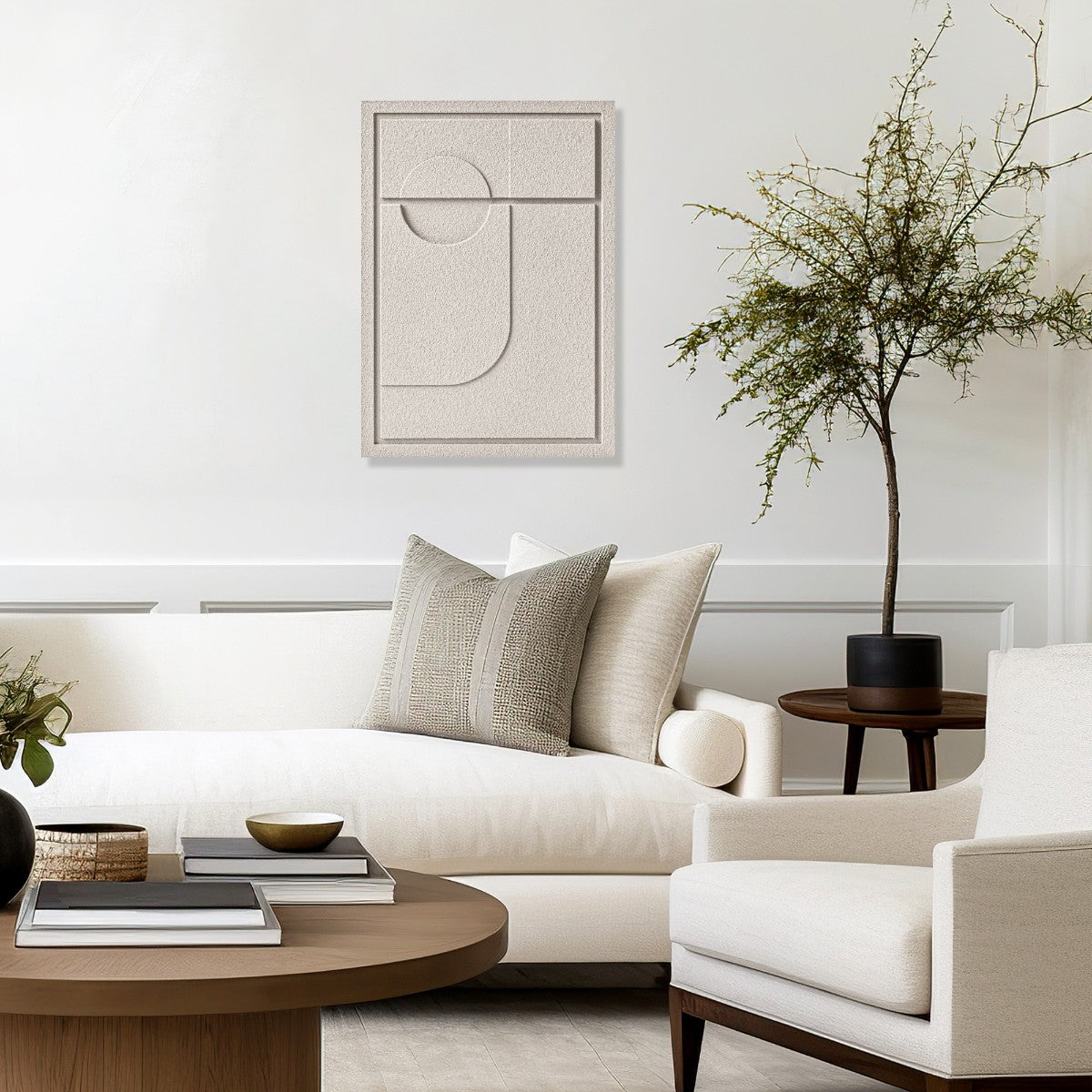 Wall Decor 350x500x18mm GEOMETRIC 2 with mounting [MMx4] MURSO Natural Cream (NC) [G] colored clay