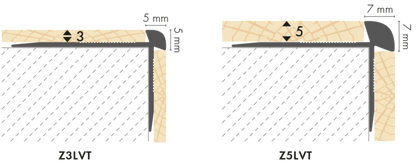 Aluminum LVT stair edge profile 3mm 38x25mm Cezar Silver Matt 2.70m