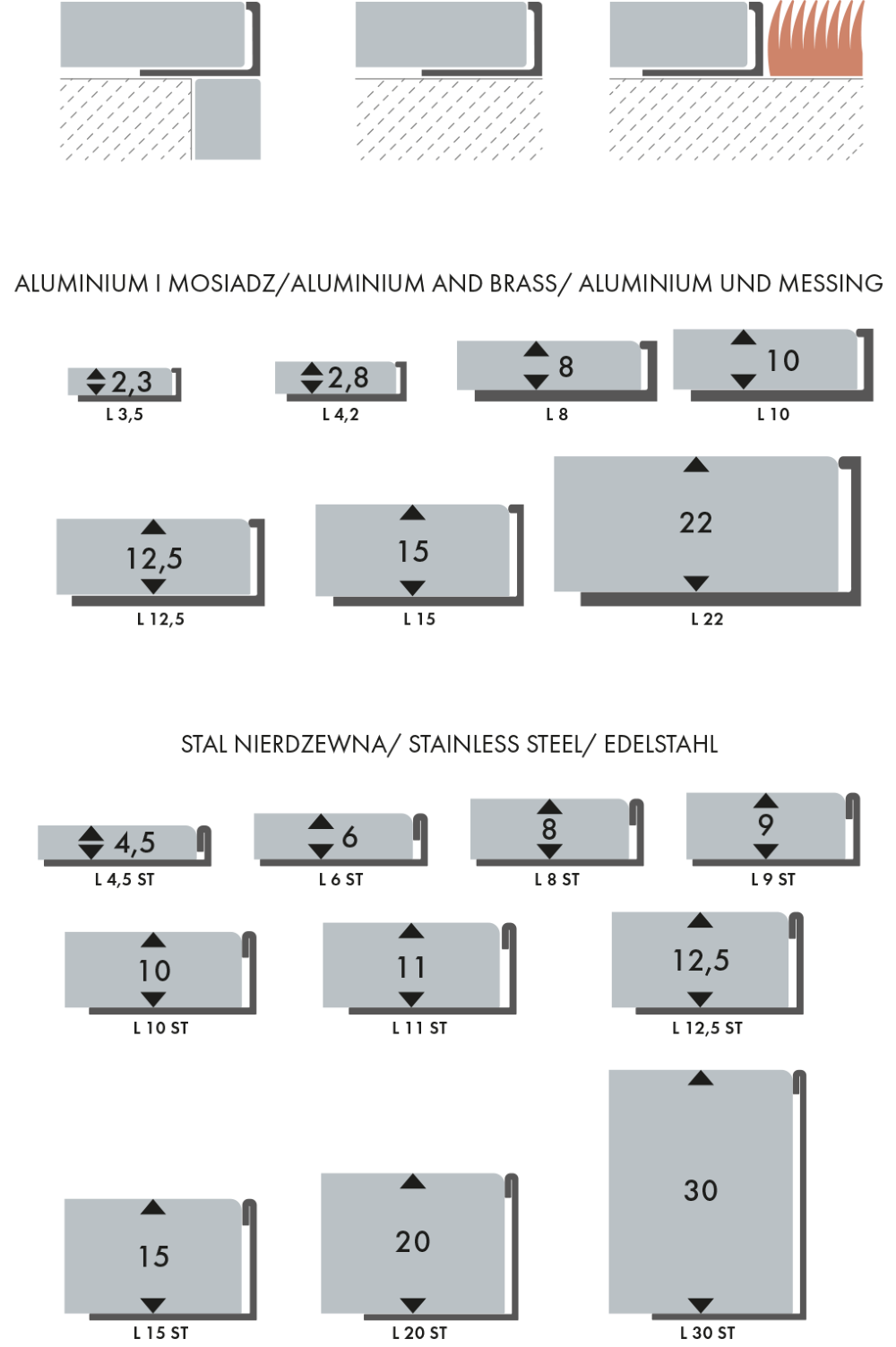 Profil do glazury aluminiowy narożny 10mm Cezar Tytan Szczotkowany mat 2,50m