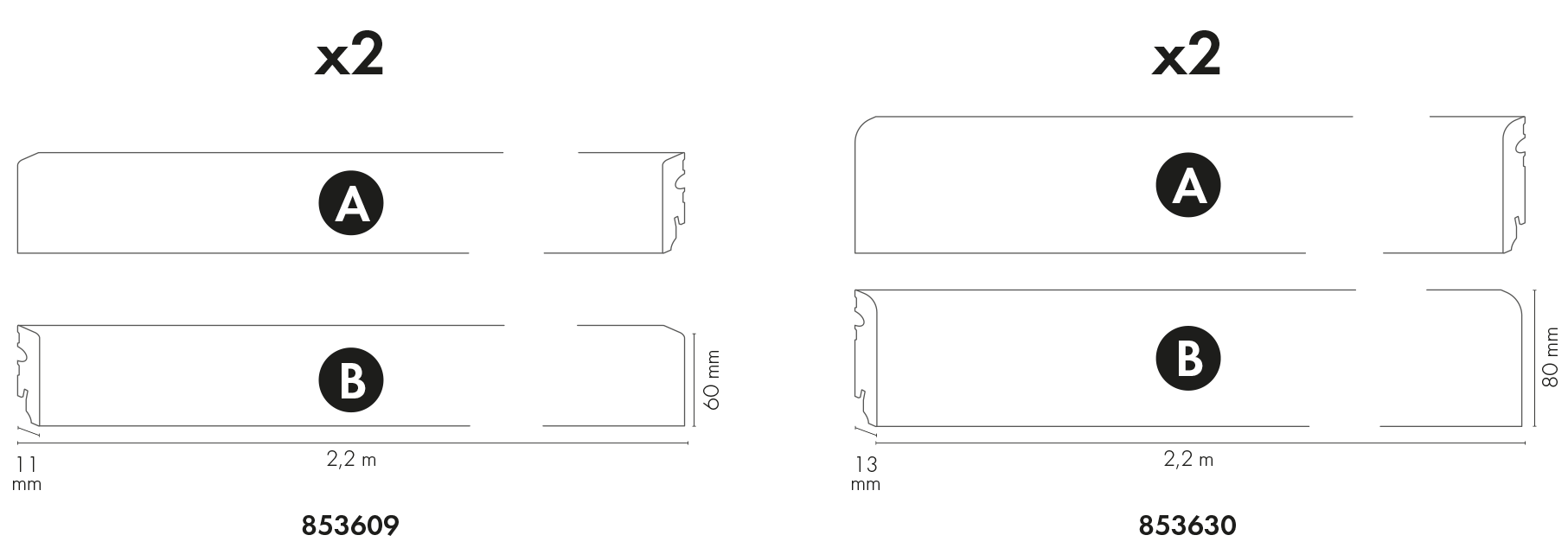 Listwa przypodłogowa MDF 60x11mm 1kpl=2szt(zacięcie 45 stx2) Cezar Biały RAL9003 półmat 2,20m