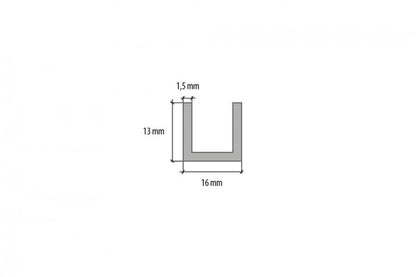 Aluminum U-shaped form 16x13x1.5mm Cezar Silver Matte 2m
