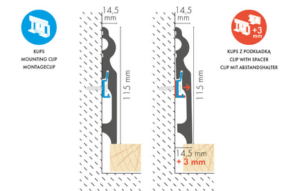 Decorative MDF skirting board 115x14.5mm Cezar Black RAL9005 semi-matt varnish 2.20m