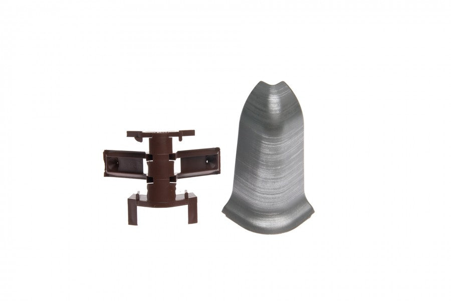 Narożnik zewnętrzny+RAK do listwy przypodłogowej Classic 22x59mm 1kpl=2szt(NZ+RAK) Cezar Aluminium szczotkowane Mat