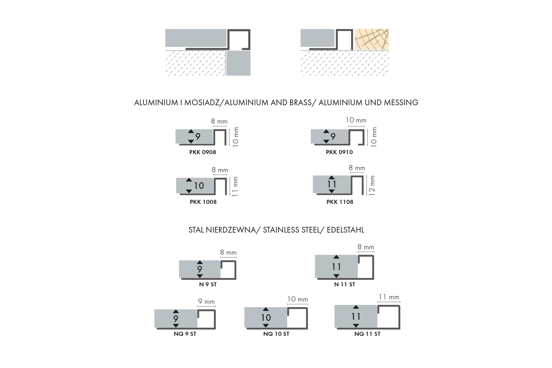 Profil do glazury aluminiowy krawędziowy kwadratowy 9x8mm Cezar Srebrny Mat 2,50m