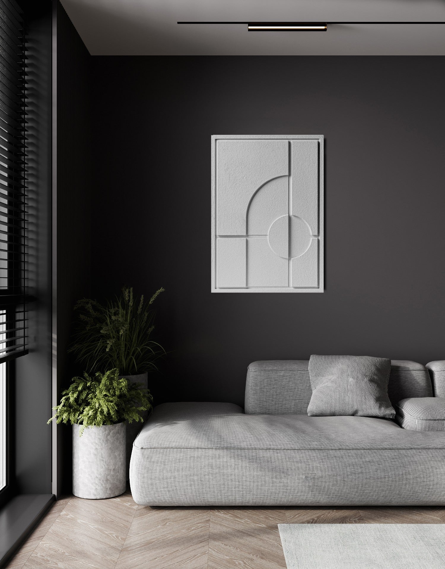 Wall Decor 500x700x18mm GEOMETRIC 1 with mounting [MMx4] MURSO Milky Grey (MG) [G] colored clay