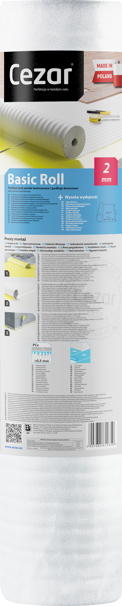 Underlay for panels roll 1x25m = 25m2, 2.0mm thick, Cezar White