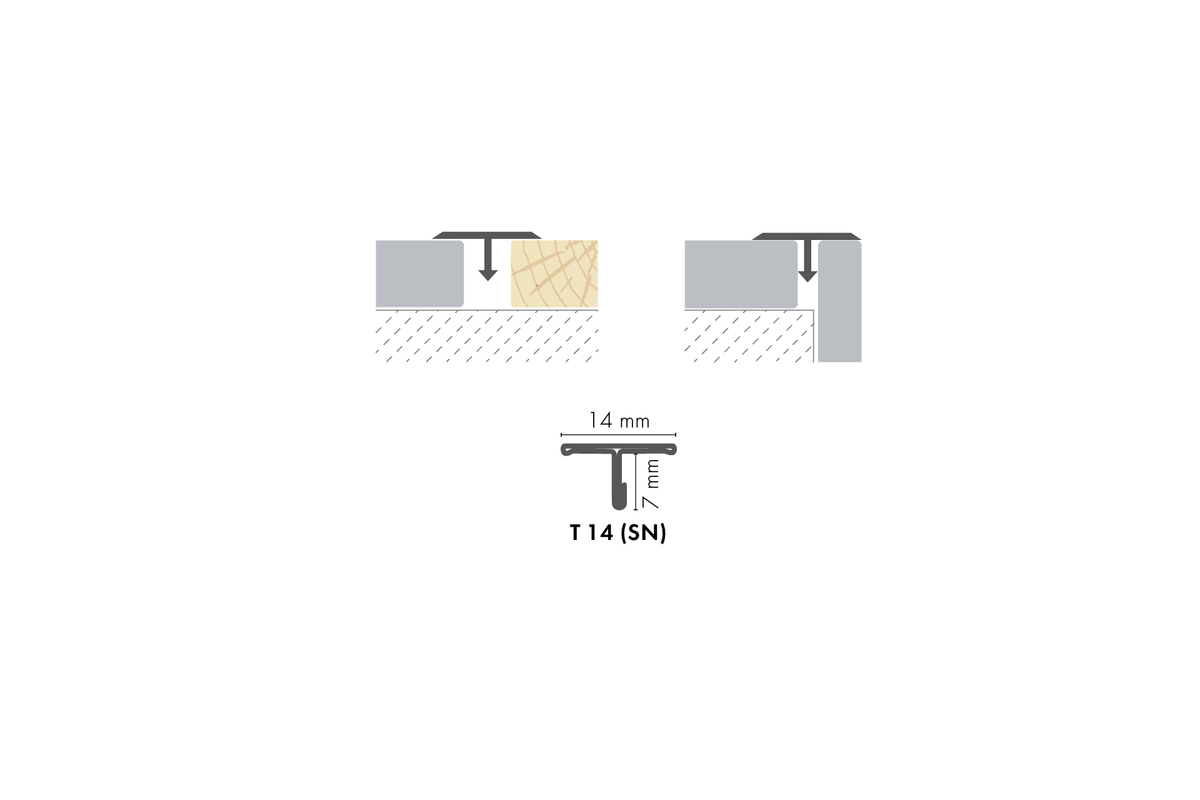 Profile fugowe ze stali nierdzewnej T 14mm gr. 0,5mm Cezar Naturalny Połysk 2,50m
