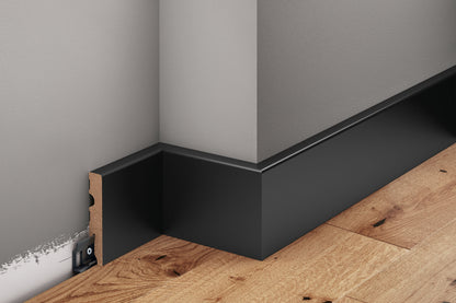 Square MDF skirting board 80x14.5mm Cezar Black RAL9005 semi-matt varnish 2.20m
