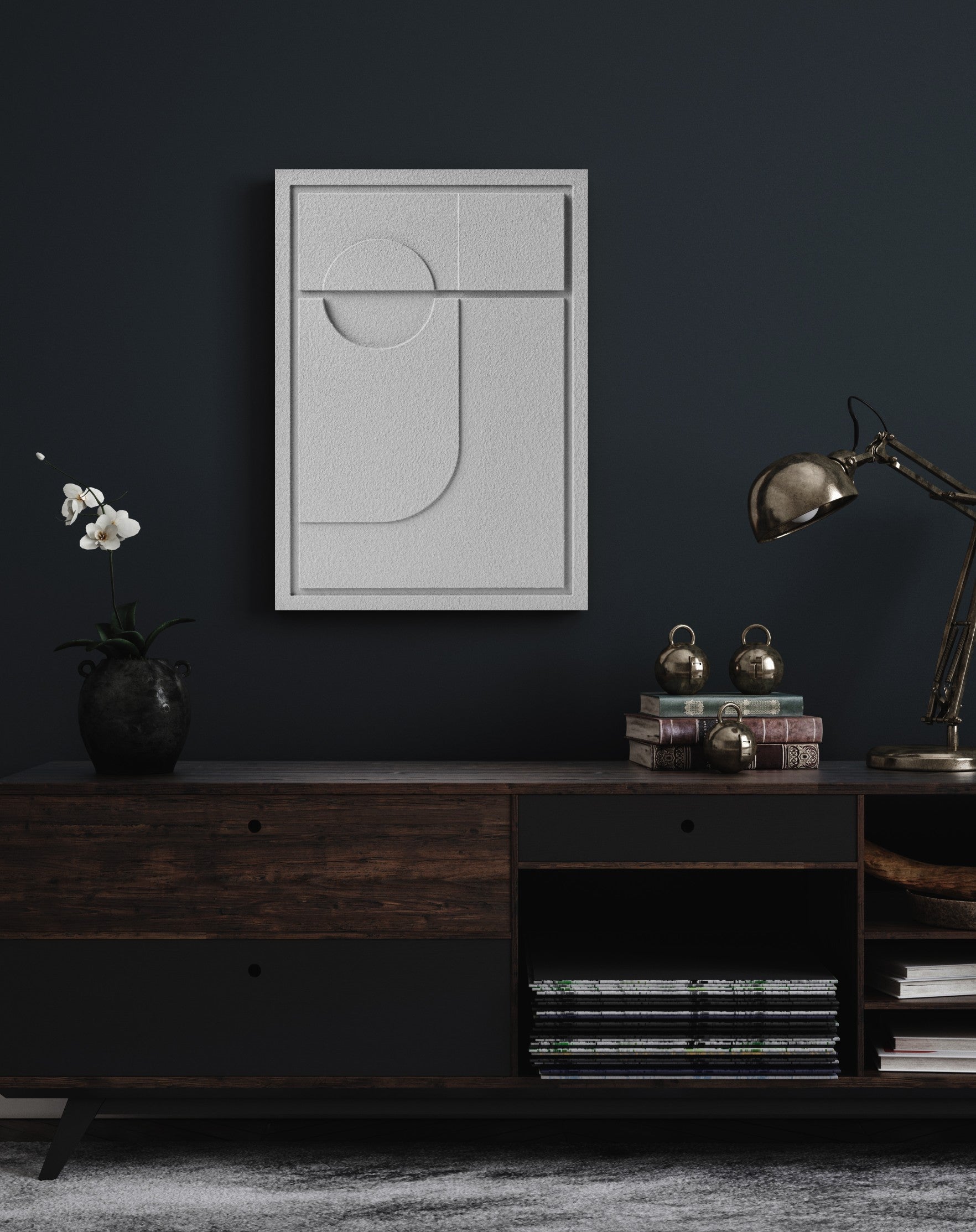 Wall Decor 350x500x18mm GEOMETRIC 2 with mounting [MMx4] MURSO Milky Grey (MG) [G] colored clay