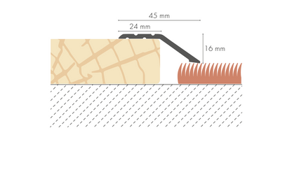 Aluminum slanted threshold profile 46x16mm Cezar Silver Matt 1m